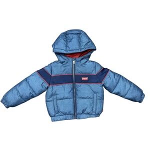 Levis Baby Toddler Boys Puffer Jacket Coat 24M Denim Look Full Zip Hooded